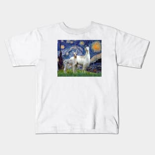 Starry Night by Van Gogh Adapted to Include a Lama Mama & Her Baby Kids T-Shirt